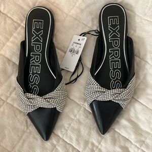 Express Black and Silver Mules with Sleek Pointed Design